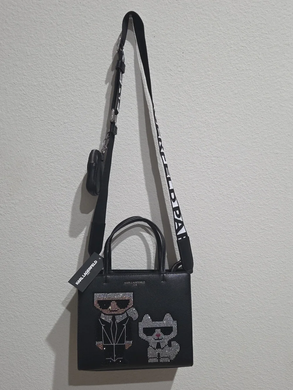 Karl Lagerfeld Black Crossbody Bag with Rhinestone Characters